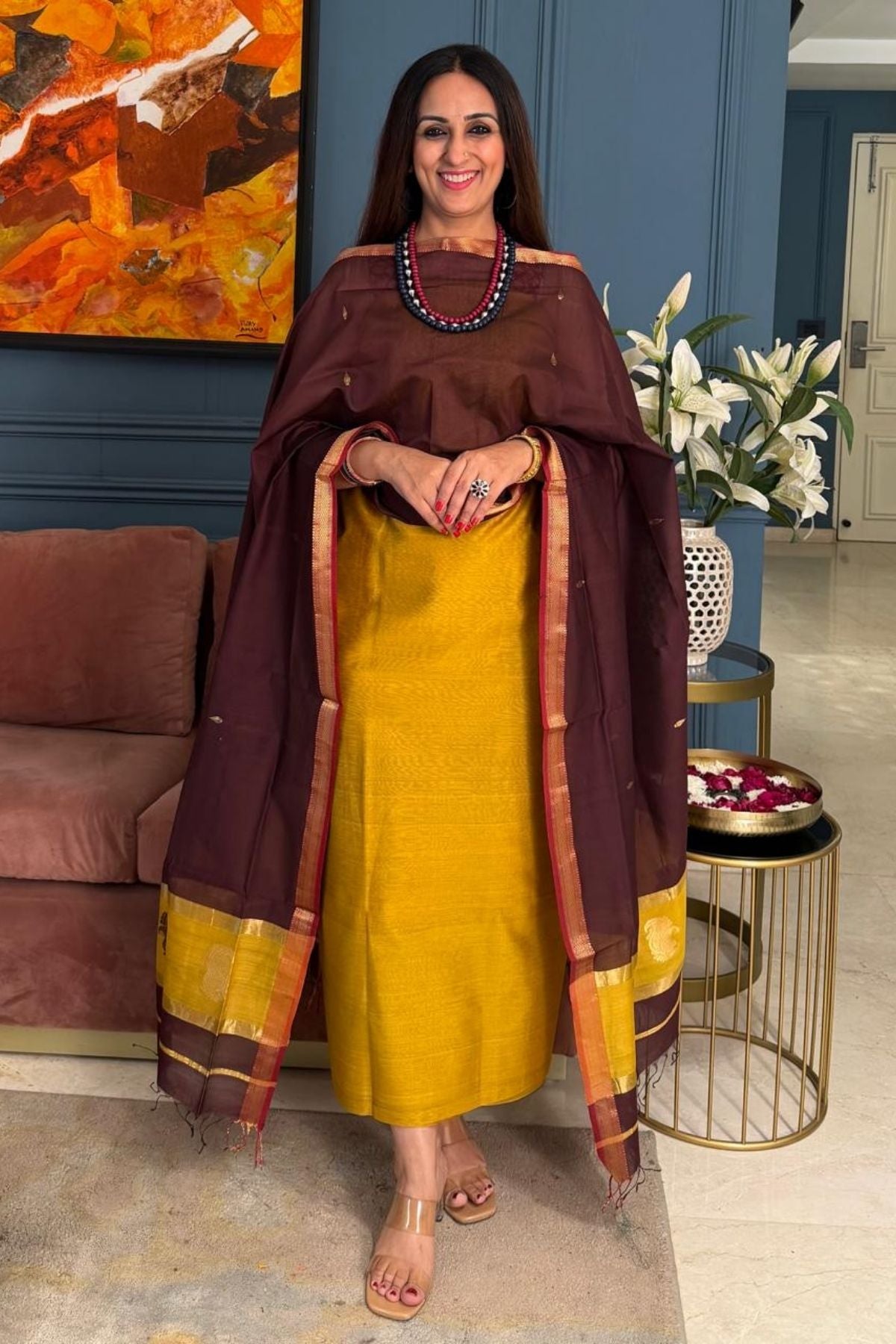 Maheshwari handloom silk by cotton kurta dupatta set